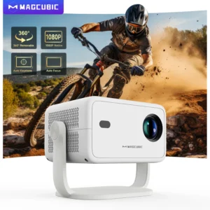 Projetor Magcubic 4K L018 650ANSI Native 1080P com foco automático e Keystone 360 ° Gire Android 11 BT 5.2 WIFI6 Home Theater portátil