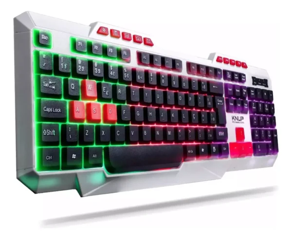 Teclado Gamer Knup Kp Te120 LED RGB Abnt2 Branco Iluminação Teclas Português Brasil Alta Performance Computador Notebook Home - Imagem 4