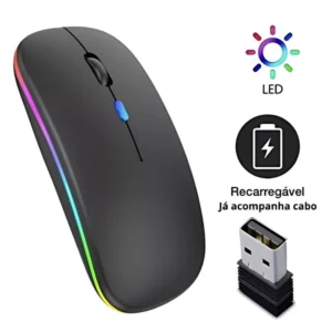 Mouse Wireless Recarregável LED RGB 2.4 GHz - Sem Fio, Design Ergonômico e Iluminação Personalizável