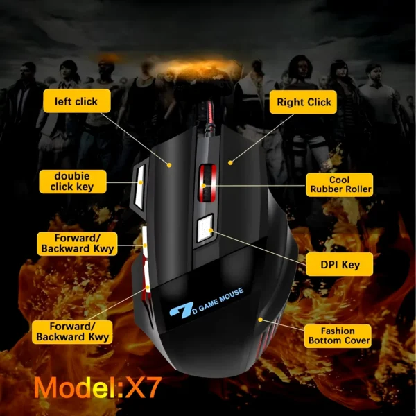 Mouse gamer laser LED USB 7 botões profissional - Domine seus jogos! - Imagem 4