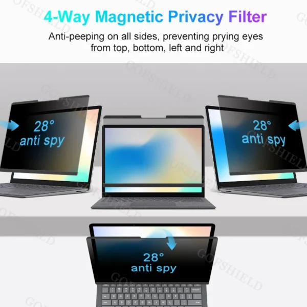 Película de privacidade magnética de 4 vias para Surface Pro X 9 8 7 6 5 4 Filtro protetor de tela antiespionagem para Microsoft Surface Laptop13,5 15 polegadas - Imagem 2