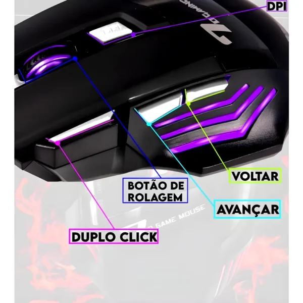 Mouse gamer laser LED USB 7 botões profissional - Domine seus jogos! - Imagem 2