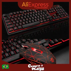 Kit Teclado USB Evolut RGB LED e Mouse Gamer 2400 DPI Iluminação Personalizada e Alta Precisão para sua Experiência de Jogo