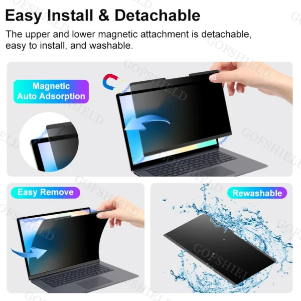 Película de privacidade magnética de 4 vias para Surface Pro X 9 8 7 6 5 4 Filtro protetor de tela antiespionagem para Microsoft Surface Laptop13,5 15 polegadas - Imagem 3