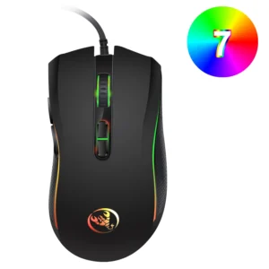 Mouse Óptico Gamer Profissional - 3200DPI, LED 7 Cores Retroiluminado, Design Ergonômico para LOL e CS:GO