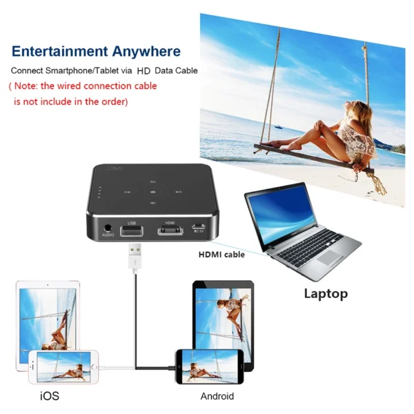 Smartldea novo mini projetor dlp hd suporte 1080p construir na capacidade da bateria com fio telefone espelhamento projetor projetor home theater beamer - Imagem 5