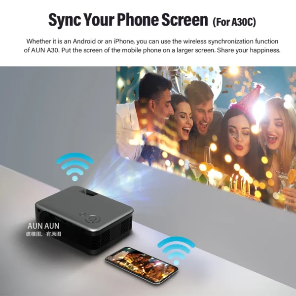 A30C Pro Projetor Portátil AUN LED MINI Projetor Home Smart TV Box Projetores de home theater Cinema Beamer 4k Vídeo via porta HD - Imagem 2