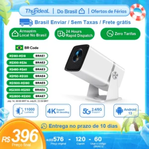 ThundeaL 4K Projetor Full HD FHD TD80W Android WiFi 3D Home Theater TD80 Projetor de feixe portátil Reunião de vídeo Filme PK HY320 HY320W HY300 HY300W Projetor