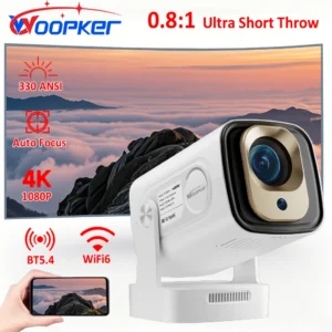 WOOPKER HY260 Pro Projetor Foco Automático Fornecido 4K Android 11 Wifi6 BT5.4 330 ANSI Assistente de Voz Portátil à Prova de Poeira Casa