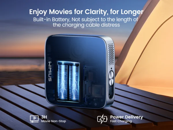 Wimius android tv 11.0 mini projetor portátil dlp bateria embutida curto lance wifi6 bt5.2 1080p auto keystone cinema em casa - Imagem 3