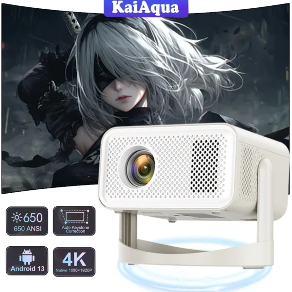 KaiAqua 650ANSI HT23 4K Projetor Portátil Nativo 1080P Foco Automático Correção Keystone Android 11 BT5.2 WIFI6 360 ° Cinema em casa - Imagem 2