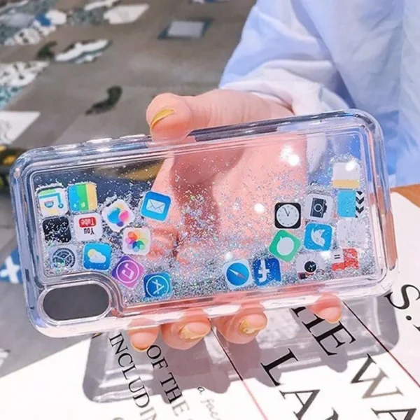 Capa com ícones de aplicativos fofos de areia movediça dinâmica para iPhone 16 15 13 12 11 Pro Max capa líquida para iPhone 14 7 8 Plus X XR XS - Imagem 7