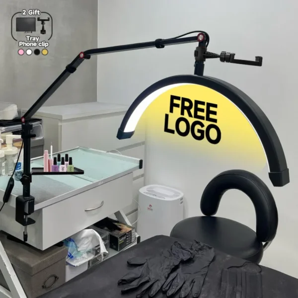 Novo logotipo personalizado 2025 16 polegadas 24w salão de beleza mesa de unhas cama facial lâmpada clip-on com meia lua led lash extensão manicure lâmpada