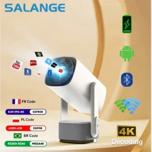 Salange 4K Projetor K2 Smart Android 11.0 Bateria embutida Alto-falante Bluetooth WIFI Foco automático Correção Keystone Estilo livre para Samsung iPhone Android Celular Viagem Projetor de filmes ao ar livre