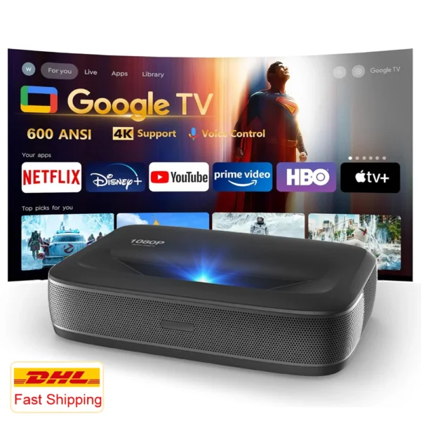 Wupro G3 UST Projetor de laser triplo 4k Google TV 650 ANSI Lumens Foco automático WiFi Projetores de lançamento ultracurto para cinema em casa