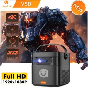 Vevshao v50 projetor portátil 4k 3d wifi full hd1080p alto-falantes embutidos 2x10w projetores de home theater com bateria de 15000mah