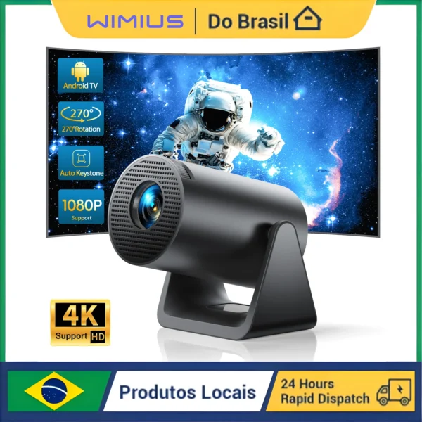 Mini projetor Wimius L1 com suporte a 1080P 300 ANSI Android 11 Wifi Bluetooth Projetor de filme portátil para áreas externas com Keystone automático para telefone/stick de TV/laptop