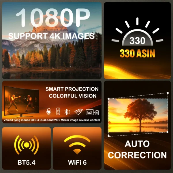 WOOPKER HY260 Pro Projetor Foco Automático Fornecido 4K Android 11 Wifi6 BT5.4 330 ANSI Assistente de Voz Portátil à Prova de Poeira Casa - Imagem 2