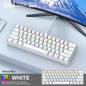 K61 60% teclado mecânico com fio RGB, mini teclado para jogos de 61 teclas, Phantom RGB, interruptor vermelho/azul, ergonômico, portátil para jogadores