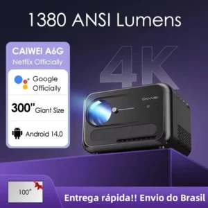 Projetor CAIWEI A6G Android 14 Full HD 1080P Google TV Smart 5G WiFi Foco automático Home Cinema Vídeo Beam 4K Projetores portáteis