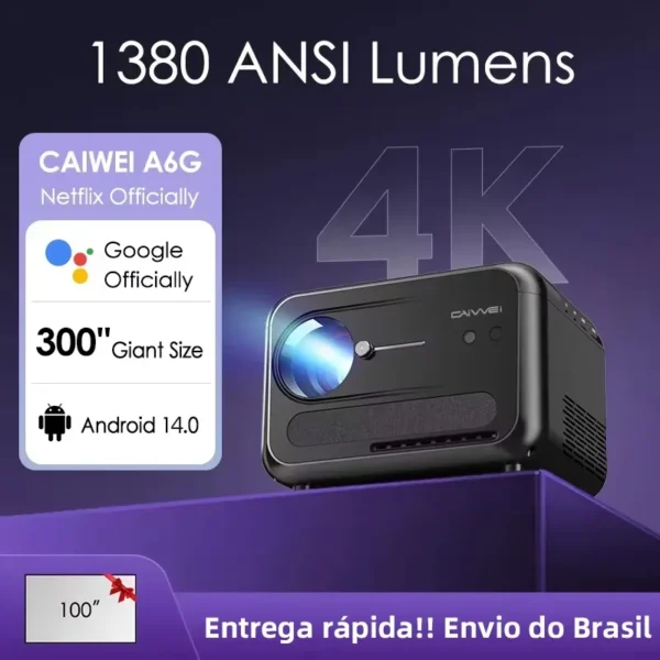 Projetor CAIWEI A6G Android 14 Full HD 1080P Google TV Smart 5G WiFi Foco automático Home Cinema Vídeo Beam 4K Projetores portáteis