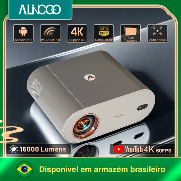 Alincoo D7W Projetor de Vídeo full hd 2k 4k Suporte Mini Projetor Portátil para Casa Foco Automático Android 11 Smart tv Beamer