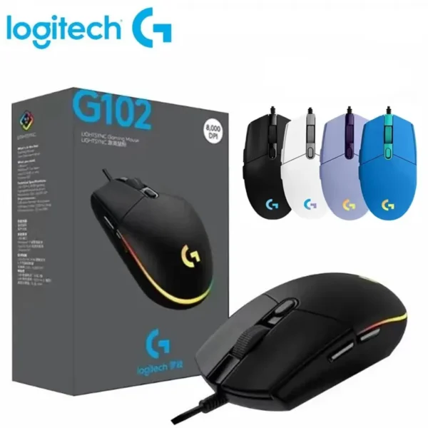 Mouse gamer Logitech G102 com fio USB - 8000 DPI, iluminação RGB arco-íris para computador PC/Mac e laptop - Imagem 2