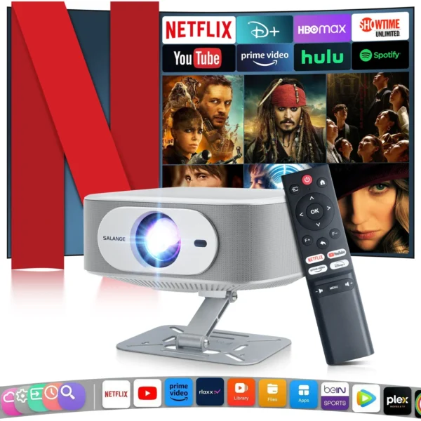 Salange netflix projetor p92max inteligente android 13 1080p bt5.2 wifi6 12000l foco eletrônico auto keyston 4k filme hd cinema em casa
