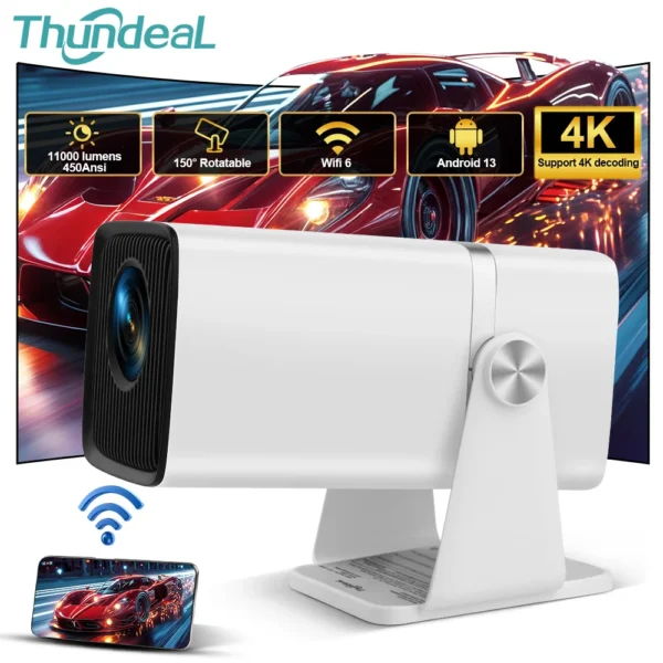 ThundeaL TD80W Android WiFi Mini Projetor 4K 450Ansi Full HD 1080P Projetor 3D Smart TV Home Cinema Vídeo Projetor Portátil