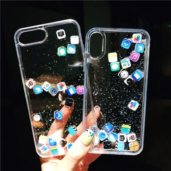 Capa com ícones de aplicativos fofos de areia movediça dinâmica para iPhone 16 15 13 12 11 Pro Max capa líquida para iPhone 14 7 8 Plus X XR XS - Imagem 9