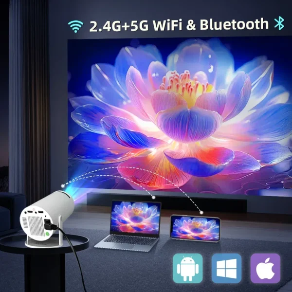 Projetor Android 11 4K 1280*720P HT88 Dual Wifi 260ANSI 180 ° Projetor portátil externo flexível para cinema BT5.0 - Imagem 3
