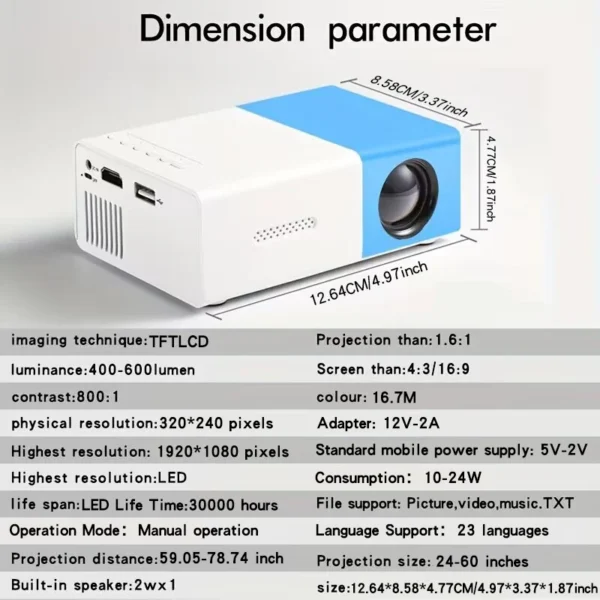 Projetor YG300 Home 4K HD, adequado para quarto, sala de estar, cinema em casa, compatível com USB, HDMI - Imagem 4