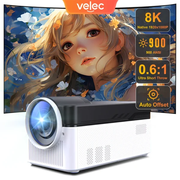 Velec Ultra Short Throw HY450 Projetor 900ANSI 8K 4K 1080P Auto Offset Foco Eletrônico Allwinner H716 BT5.4 Assistente de Voz