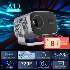 Projetor portátil inteligente A10 Android 11.0 WIFI6 BT5.0 Nativo 720P Suporte 1080P 4K Vídeo Home Cinema Projetor de filmes ao ar livre