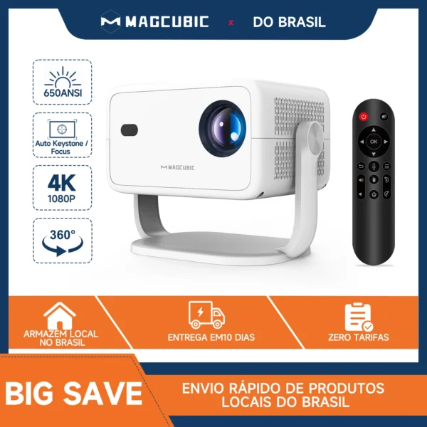 Magcubic nativo 1080p 650ansi 4k android11 l018 projetor com foco de correção keystone automática wifi6 bt5.2 filme portátil ao ar livre
