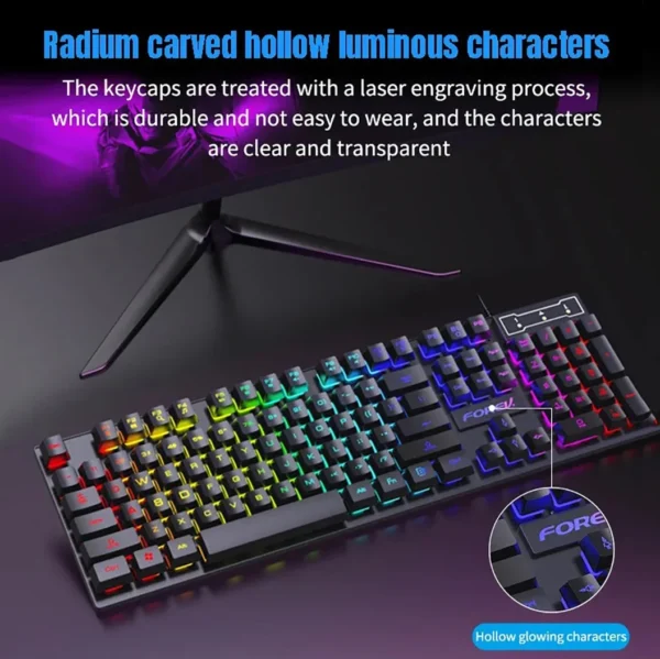 Conjunto de teclado e mouse para jogos de escritório com fio, usb, rgb, retroiluminação luminosa, sensação mecânica, teclado para laptop, computador, acessórios para pc - Imagem 3