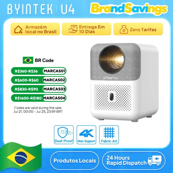 BYINTEK LOVE U4 Smart Mini Projetor de Home Theater 4K 1080P Vídeo Android WIFI para Cinema de Smartphone