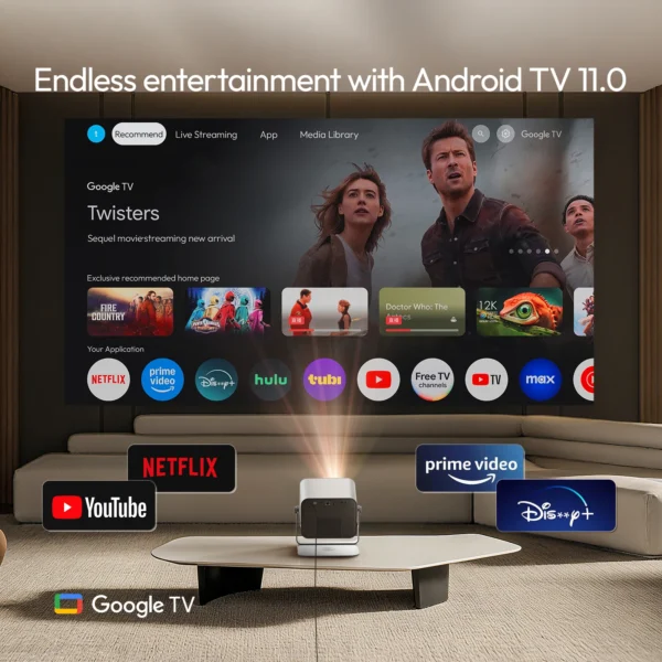BYINTEK R90 Max Projetor 4K Full HD 1080P 2200 Anis Lumens Android 11.0 WiFi 6 Projetores de cinema em casa com foco automático - Imagem 2