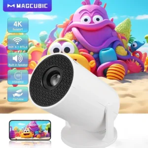Projetor sem fio branco 1080P: 270 ° LED ajustável | Portátil para Android, USB TV Stick, Laptop | Tela de filmes para casa e exterior"