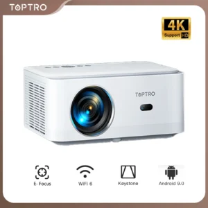 Projetor TOPTRO 1080P Full HD Projetor portátil 700ANSI Android 9.0 Projetor WiFi6 Bluetooth Home Cinema Projetor externo