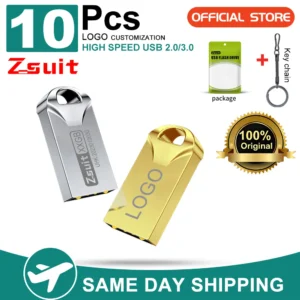 Zsuit 10 peças unidade flash usb de metal à prova d'água 64gb pendrive disco flash 128g usb 3.0 memória stick usb 2.0 logotipo grátis mini disco u
