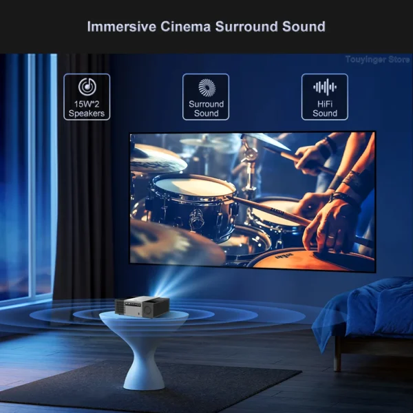 Touyinger Q11W Ultra totalmente fechado Full HD 4K Vídeo WiFi Android Alto som Baixo consumo de energia Projetor de home theater - Imagem 3