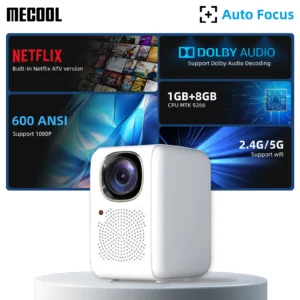 MECOOL KP2 1080P Projetor 600 ANSI Lumens com Sistema Linux Netflix Certificado Dolby Audio 1 + 8GB Wifi 2.4G/5G Home Media Player