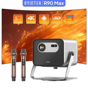 BYINTEK R90 Max Projetor 4K Full HD 1080P 2200 Anis Lumens Android 11.0 WiFi 6 Projetores de cinema em casa com foco automático
