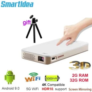 Smartldea chegam mais recentes hd mini projetor inteligente dlp 4k android 9.0 5g wifi bt alto-falante embutido bateria projetores de telefone de bolso