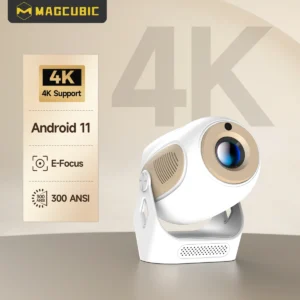 Magcubic hy300 x 4k 720p android 11 projetor com foco elétrico 300ansi wifi6 bt5.0 projetor portátil som de alta fidelidade casa ao ar livre