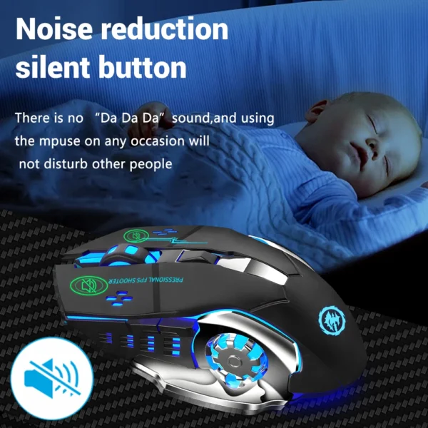 Mouse Gamer Sem Fio Recarregável - Silencioso, Bluetooth/2.4G/USB, Retroiluminação Mecânica para PC - Imagem 3
