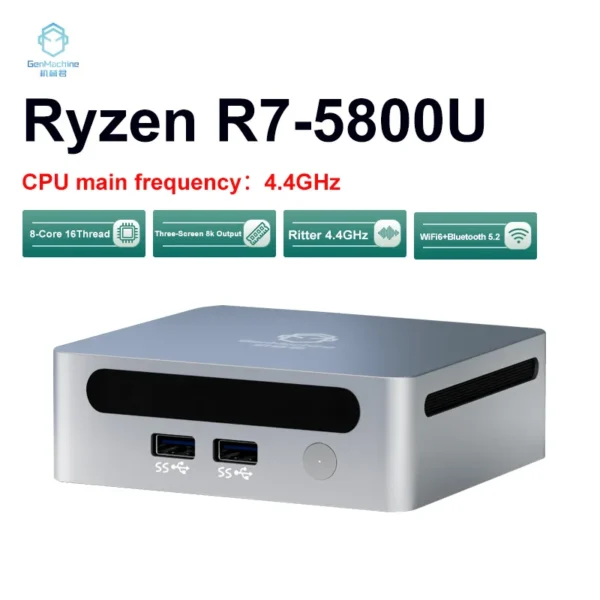 GenMachine AMD Ryzen 7 5800U Windows 11 Ryzen MINI PC DDR4 16/32GB 256/512GB SSD WIFI6 RTL8852, BT5.2 Computador para jogos DIY