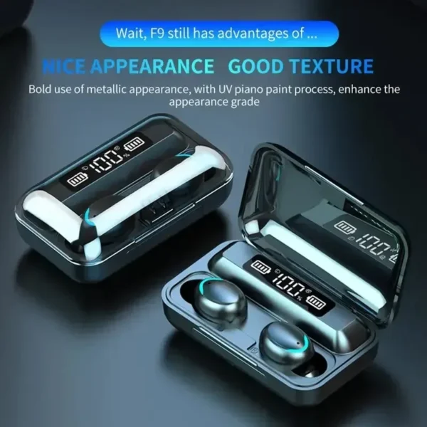 F9 5C Fones de ouvido sem fio Bluetooth Tws Fones de ouvido à prova d'água Display digital Heaset Estojo de carregamento de grande capacidade - Imagem 3