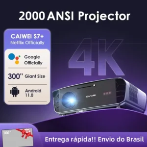 CAIWEI S7+ [com licença oficial da Netflix] Projetores domésticos Android 14 4K Ultra HD para filmes com foco automático Dolby 2000 ANSI
